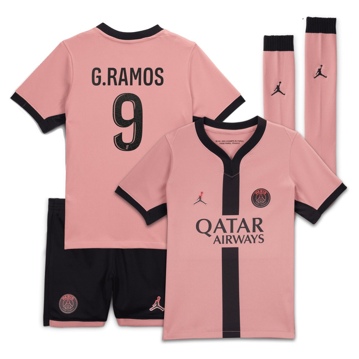 Exklusive psg jordan drittes stadion-mini-kit 2024-25 – kleine kinder mit g.ramos 9-aufdruck Kollektion – Premium Paris Saint Germain Trikots