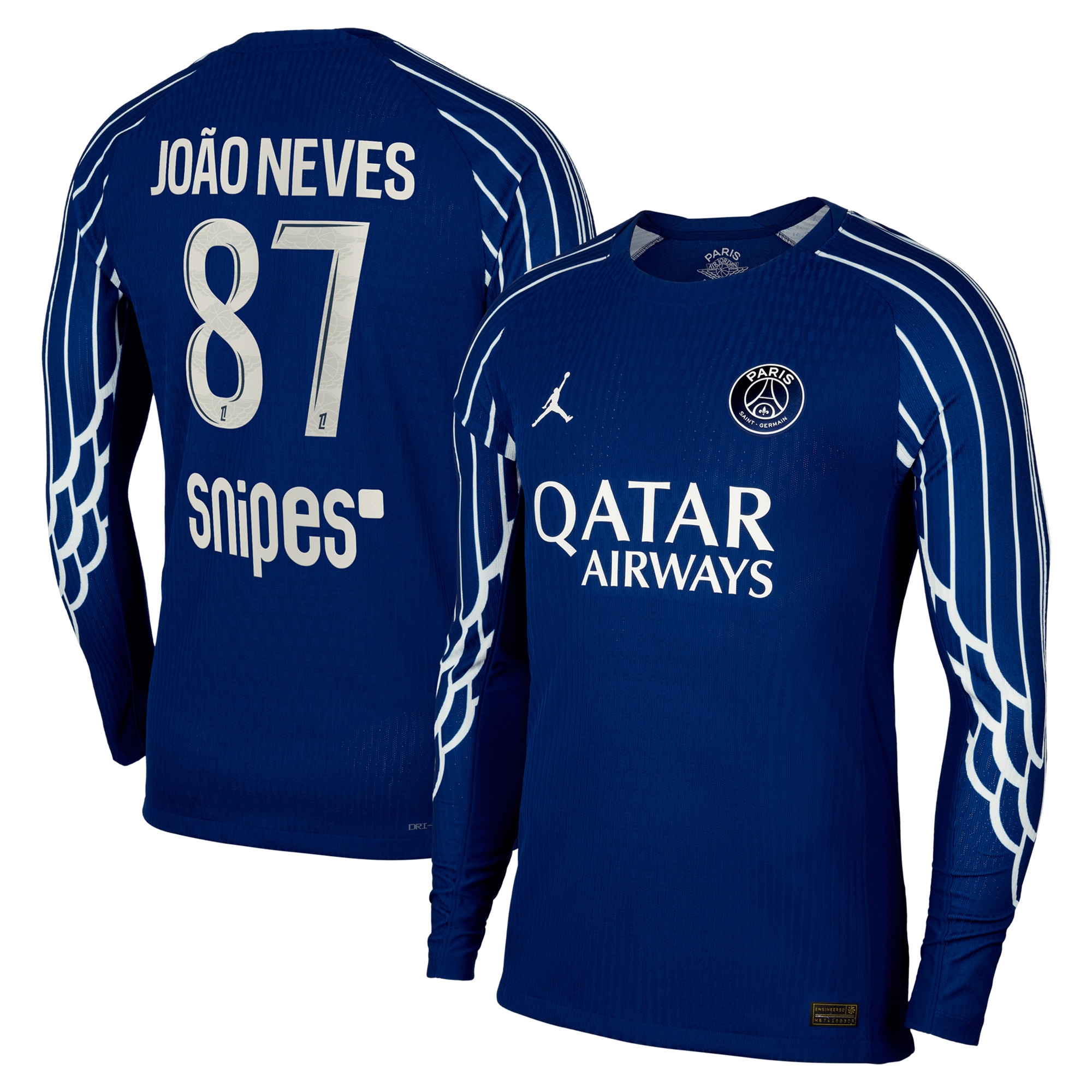 Exklusive psg jordan viertes dri-fit adv match-shirt 2024-25 – langarm – kinder mit joao neves 87-aufdruck Kollektion – Premium Paris Saint Germain Trikots