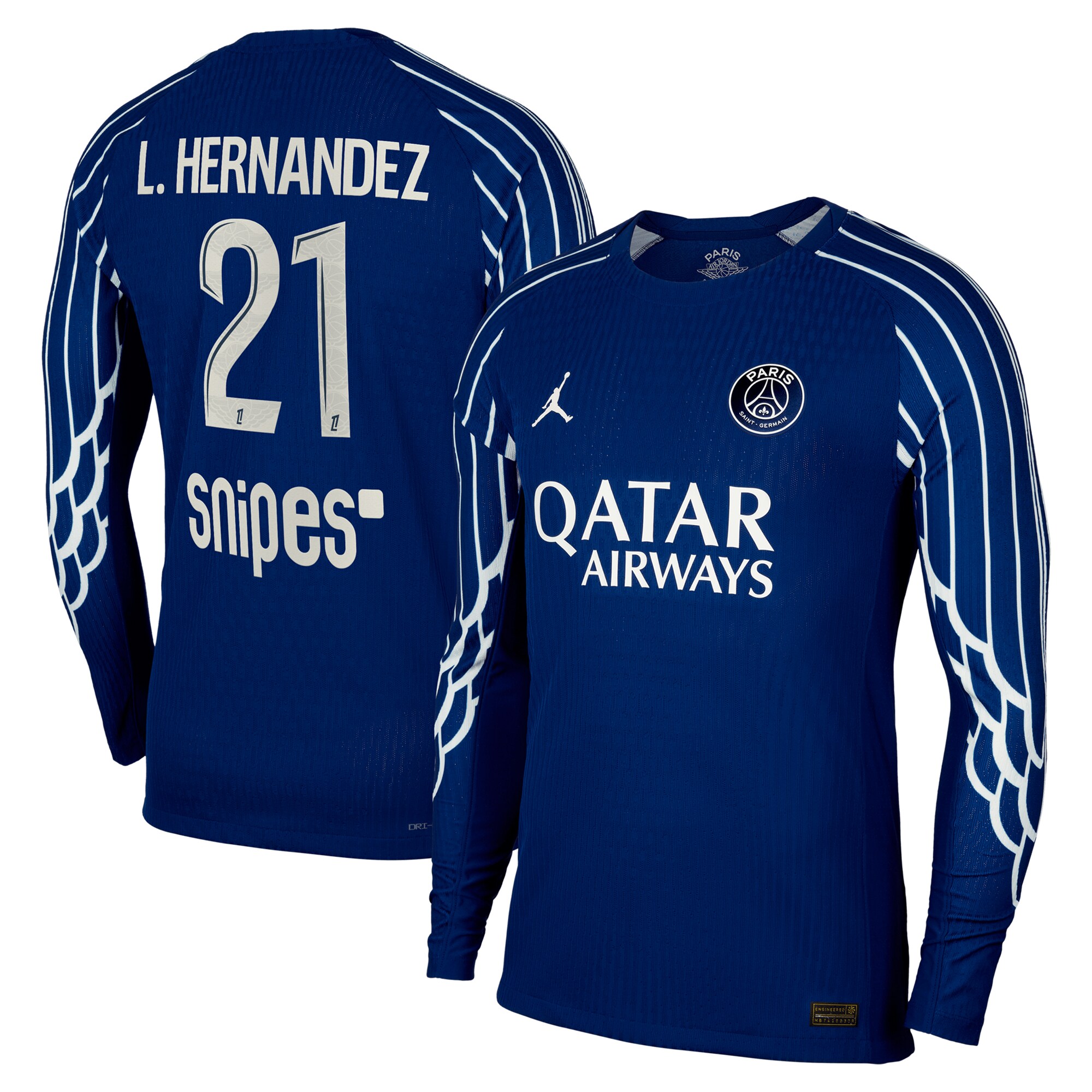 Exklusive psg jordan viertes dri-fit adv match-shirt 2024-25 – langarm – kinder mit l.hernandez 21-aufdruck Kollektion – Premium Paris Saint Germain Trikots