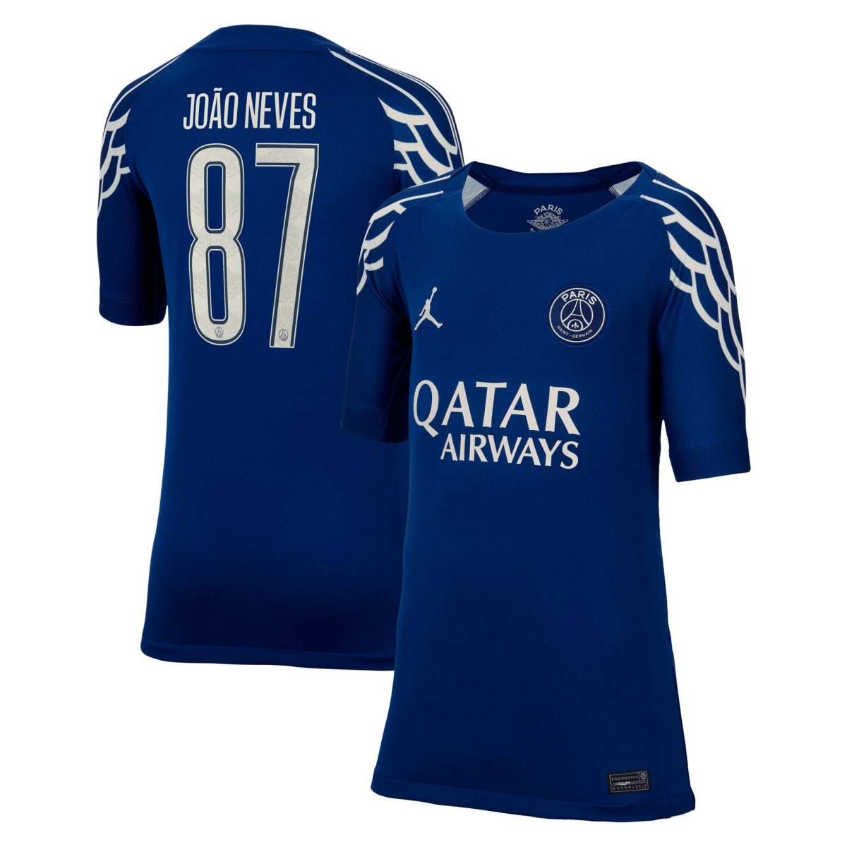 Exklusive psg jordan viertes stadiontrikot 2024-25 – kinder mit cup-aufdruck joao neves 87 Kollektion – Premium Paris Saint Germain Trikots