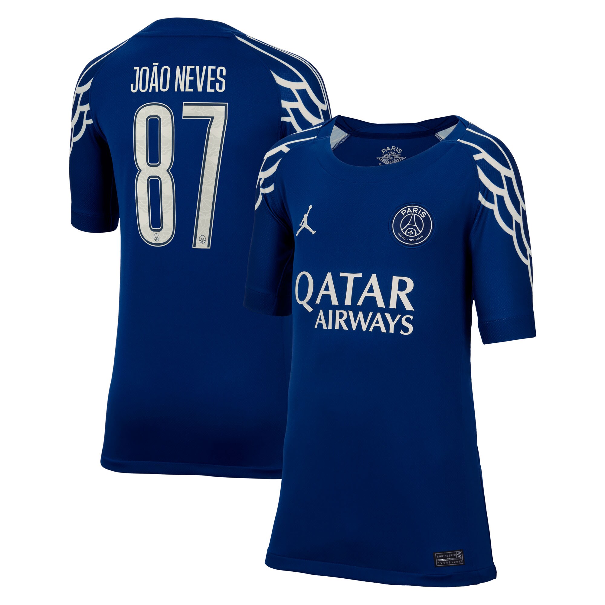 Exklusive psg jordan viertes stadiontrikot 2024-25 – kinder mit cup-aufdruck joao neves 87 Kollektion – Premium Paris Saint Germain Trikots