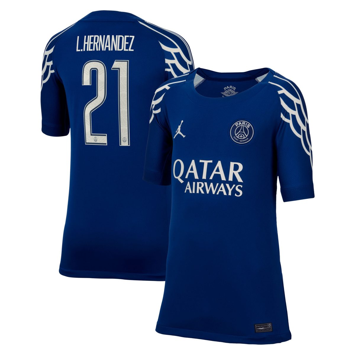 Exklusive psg jordan viertes stadiontrikot 2024-25 – kinder mit cup-aufdruck l.hernandez 21 Kollektion – Premium Paris Saint Germain Trikots
