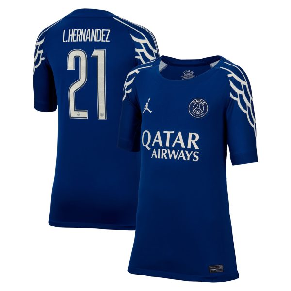 Exklusive psg jordan viertes stadiontrikot 2024-25 – kinder mit cup-aufdruck l.hernandez 21 Kollektion – Premium Paris Saint Germain Trikots