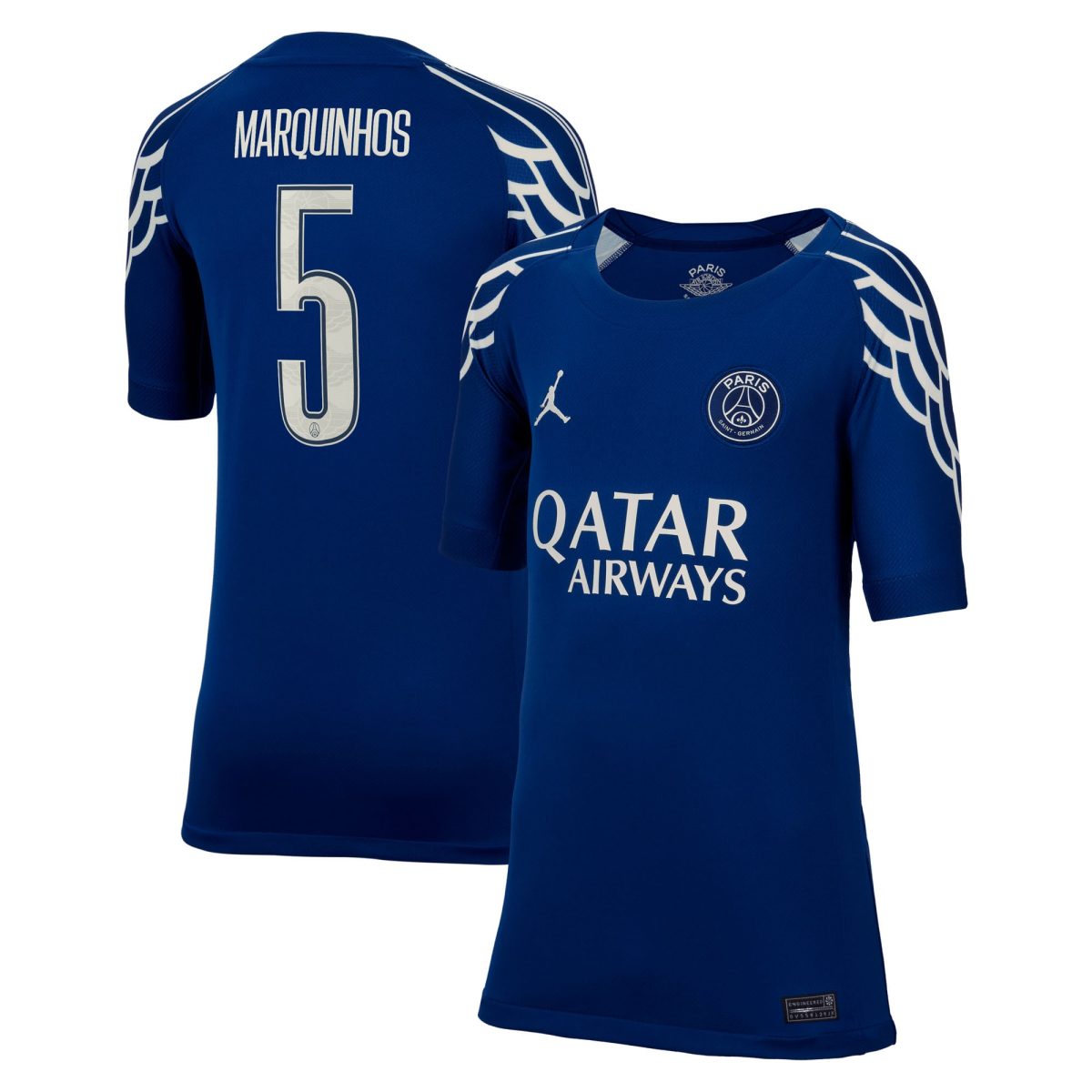 Exklusive psg jordan viertes stadiontrikot 2024-25 – kinder mit cup-aufdruck marquinhos 5 Kollektion – Premium Paris Saint Germain Trikots