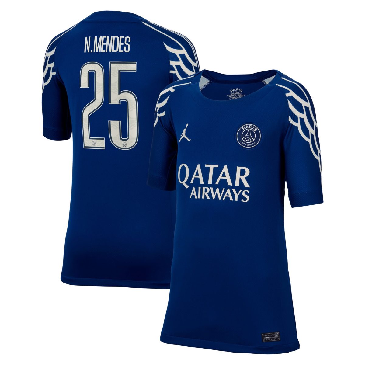 Exklusive psg jordan viertes stadiontrikot 2024-25 – kinder mit cup-aufdruck n.mendes 25 Kollektion – Premium Paris Saint Germain Trikots