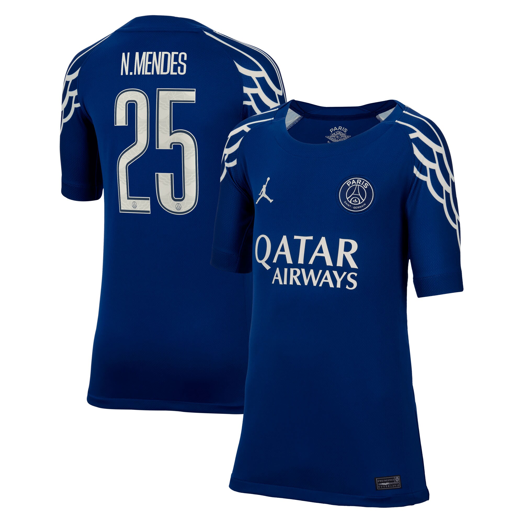 Exklusive psg jordan viertes stadiontrikot 2024-25 – kinder mit cup-aufdruck n.mendes 25 Kollektion – Premium Paris Saint Germain Trikots