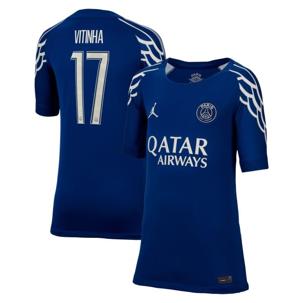 Exklusive psg jordan viertes stadiontrikot 2024-25 – kinder mit cup-aufdruck vitinha 17 Kollektion – Premium Paris Saint Germain Trikots