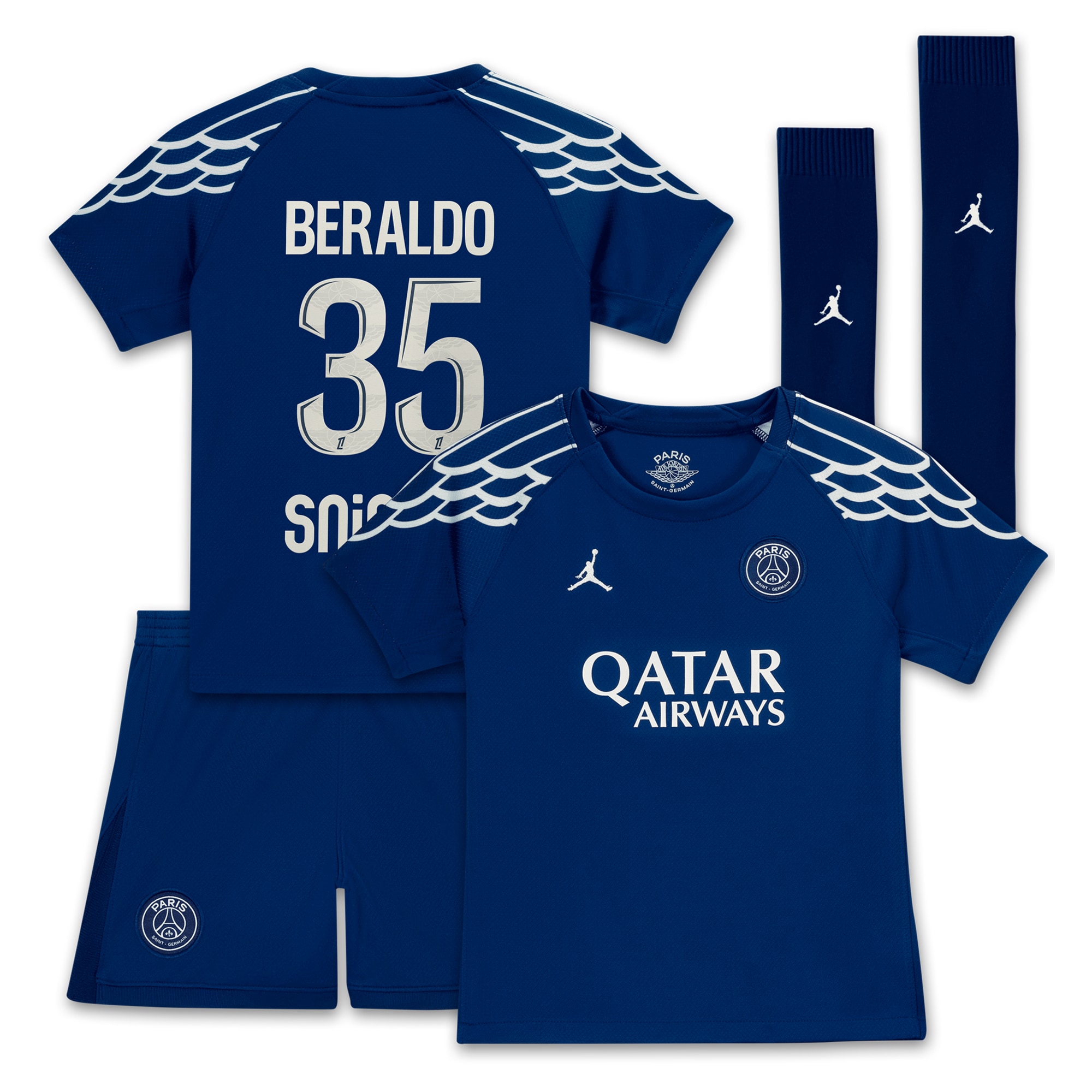 Exklusive psg jordan viertes stadiontrikot 2024-25 – kleine kinder mit beraldo 35-aufdruck Kollektion – Premium Paris Saint Germain Trikots