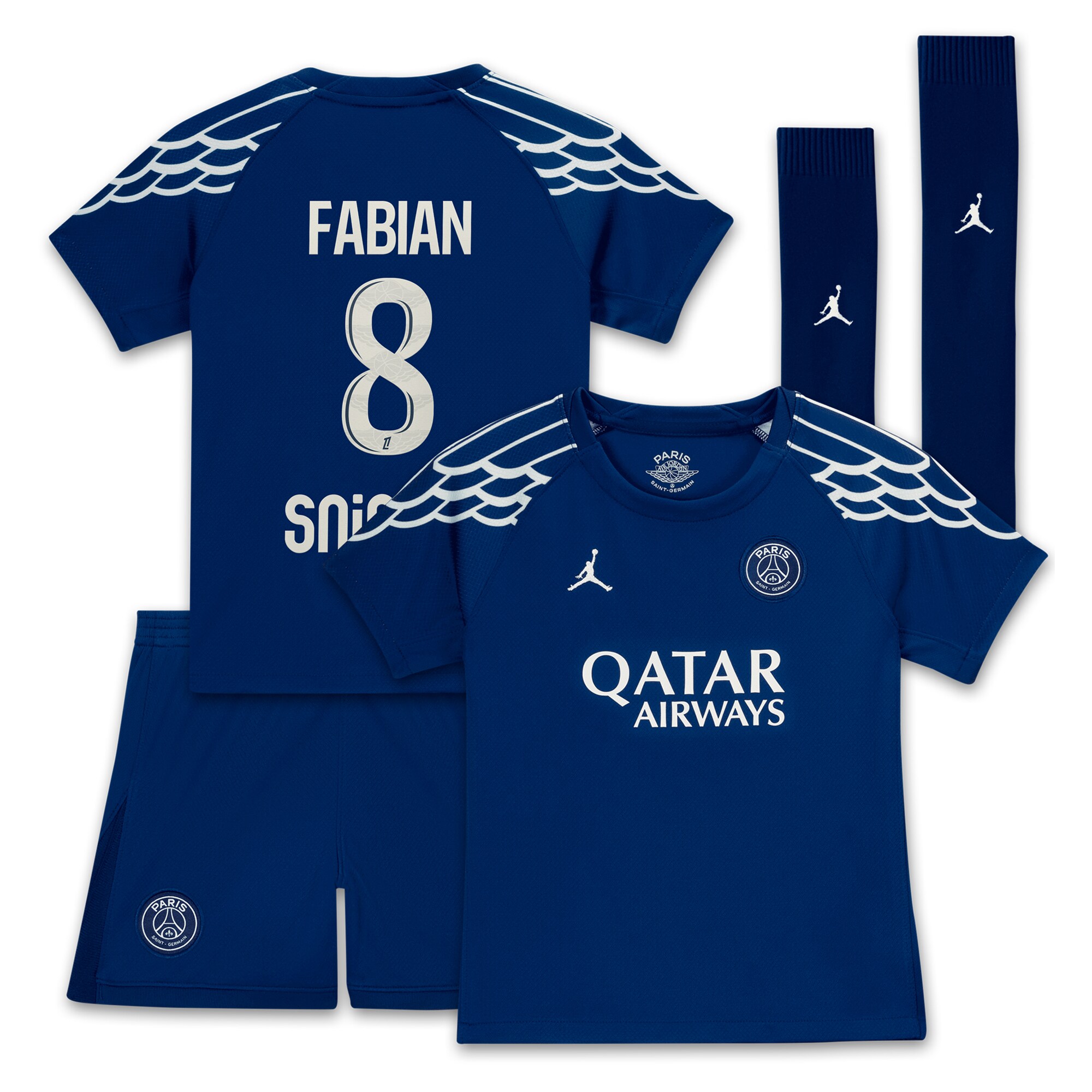 Exklusive psg jordan viertes stadiontrikot 2024-25 – kleine kinder mit fabian 8-aufdruck Kollektion – Premium Paris Saint Germain Trikots