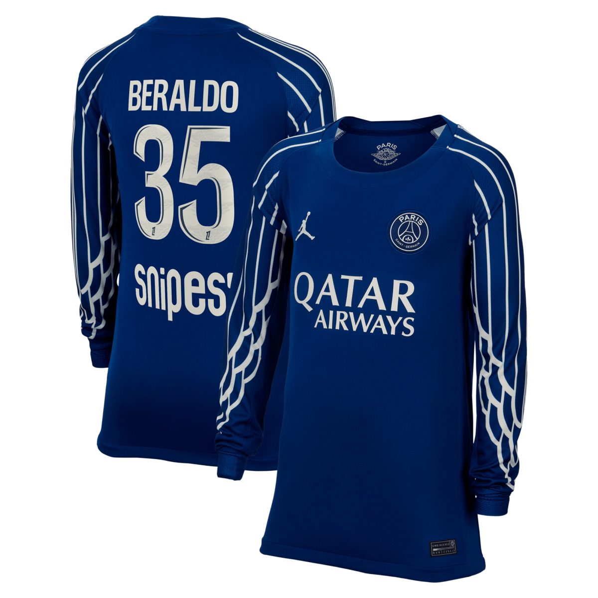 Exklusive psg jordan viertes stadiontrikot 2024-25 – langarm – kinder mit beraldo 35-aufdruck Kollektion – Premium Paris Saint Germain Trikots