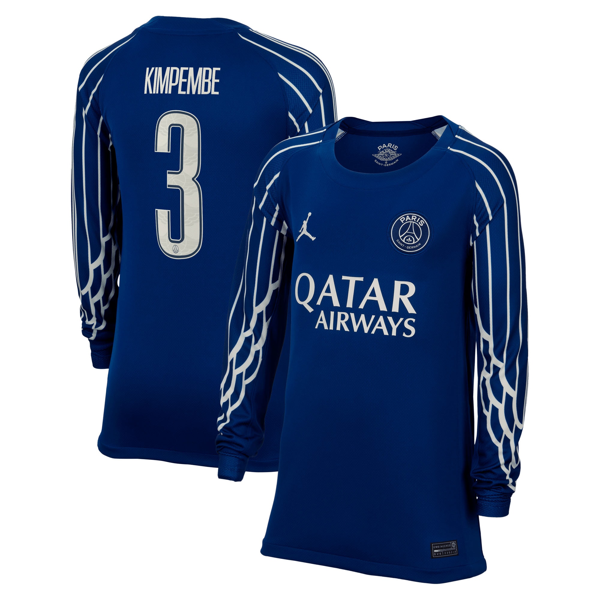 Exklusive psg jordan viertes stadiontrikot 2024-25 – langarm – kinder mit cup-aufdruck kimpembe 3 Kollektion – Premium Paris Saint Germain Trikots