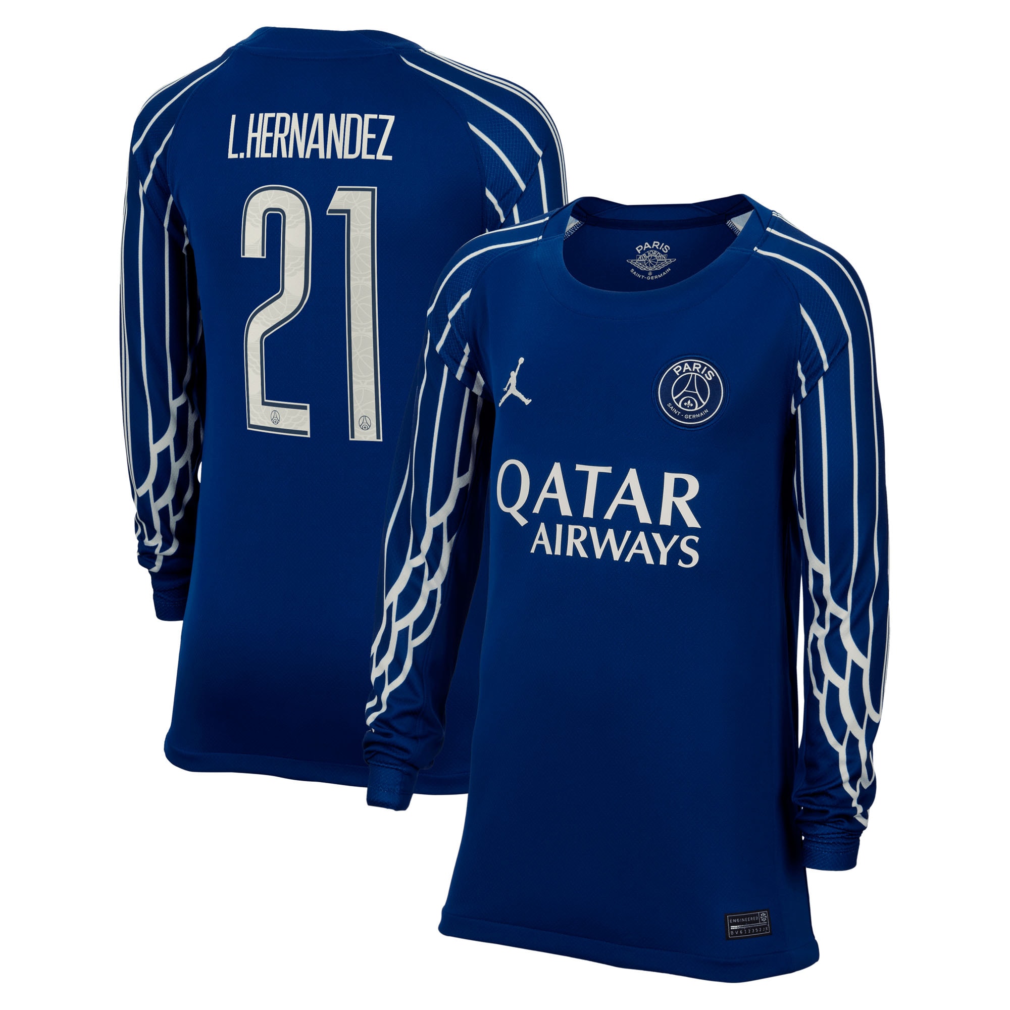 Exklusive psg jordan viertes stadiontrikot 2024-25 – langarm – kinder mit cup-aufdruck l.hernandez 21 Kollektion – Premium Paris Saint Germain Trikots