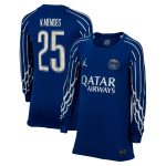 Exklusive psg jordan viertes stadiontrikot 2024-25 – langarm – kinder mit cup-aufdruck n.mendes 25 Kollektion – Premium Paris Saint Germain Trikots