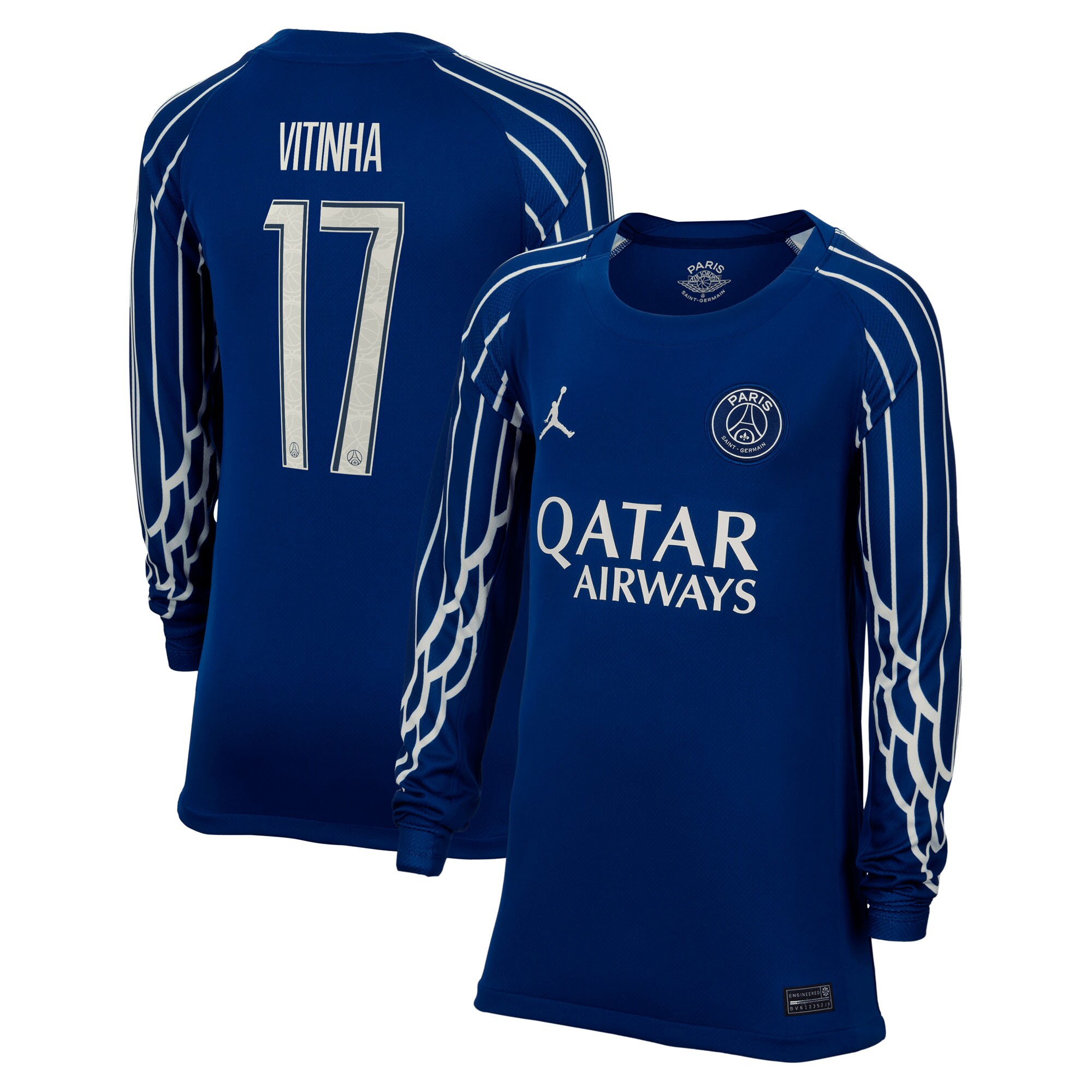 Exklusive psg jordan viertes stadiontrikot 2024-25 – langarm – kinder mit cup-aufdruck vitinha 17 Kollektion – Premium Paris Saint Germain Trikots