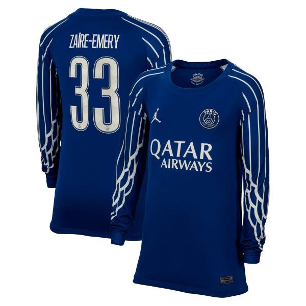 Exklusive psg jordan viertes stadiontrikot 2024-25 – langarm – kinder mit cup-aufdruck zaire-emery 33 Kollektion – Premium Paris Saint Germain Trikots