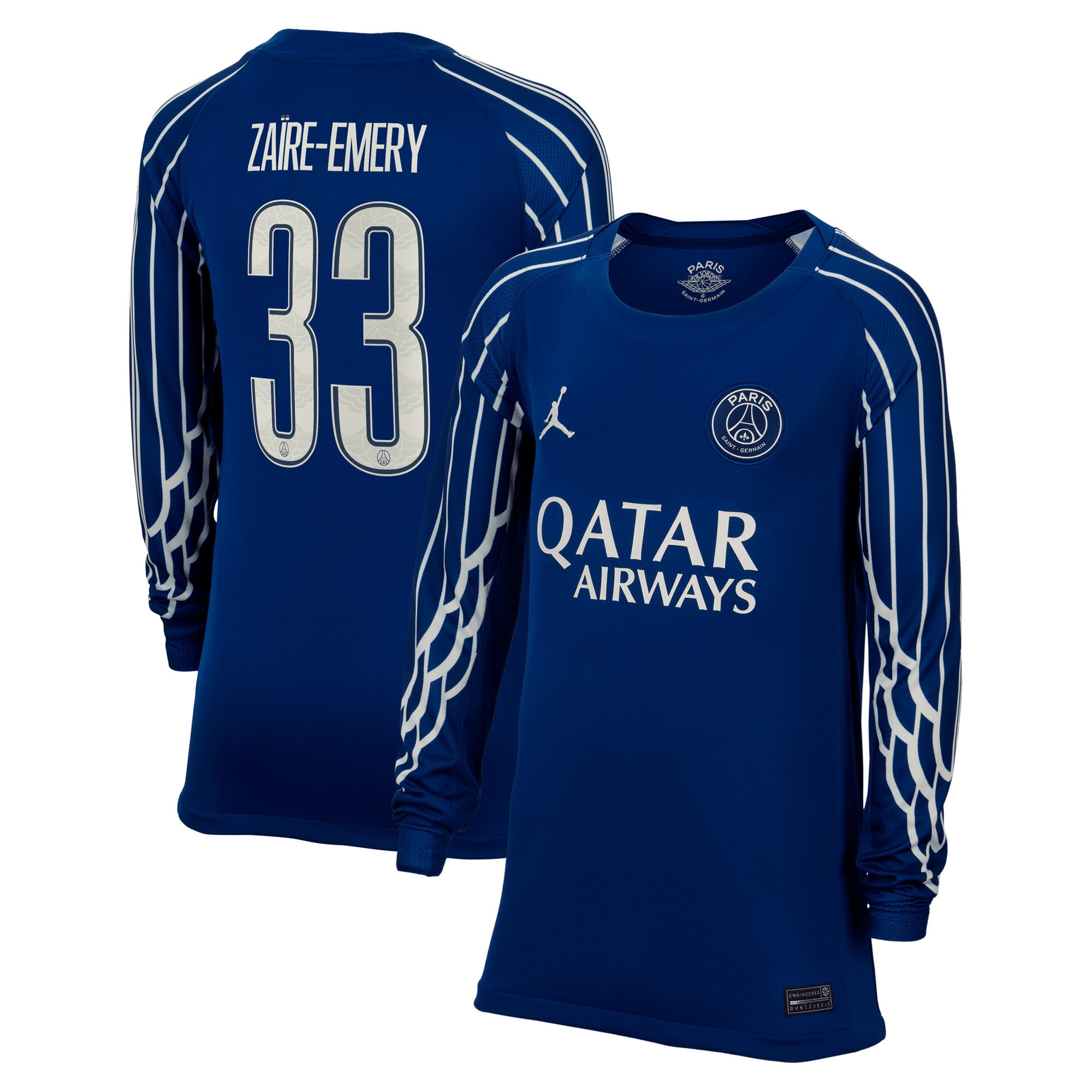 Exklusive psg jordan viertes stadiontrikot 2024-25 – langarm – kinder mit cup-aufdruck zaire-emery 33 Kollektion – Premium Paris Saint Germain Trikots