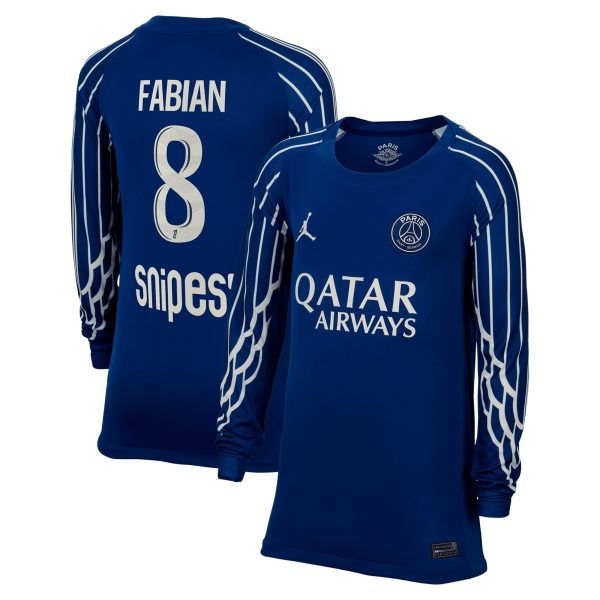 Exklusive psg jordan viertes stadiontrikot 2024-25 – langarm – kinder mit fabian 8-aufdruck Kollektion – Premium Paris Saint Germain Trikots