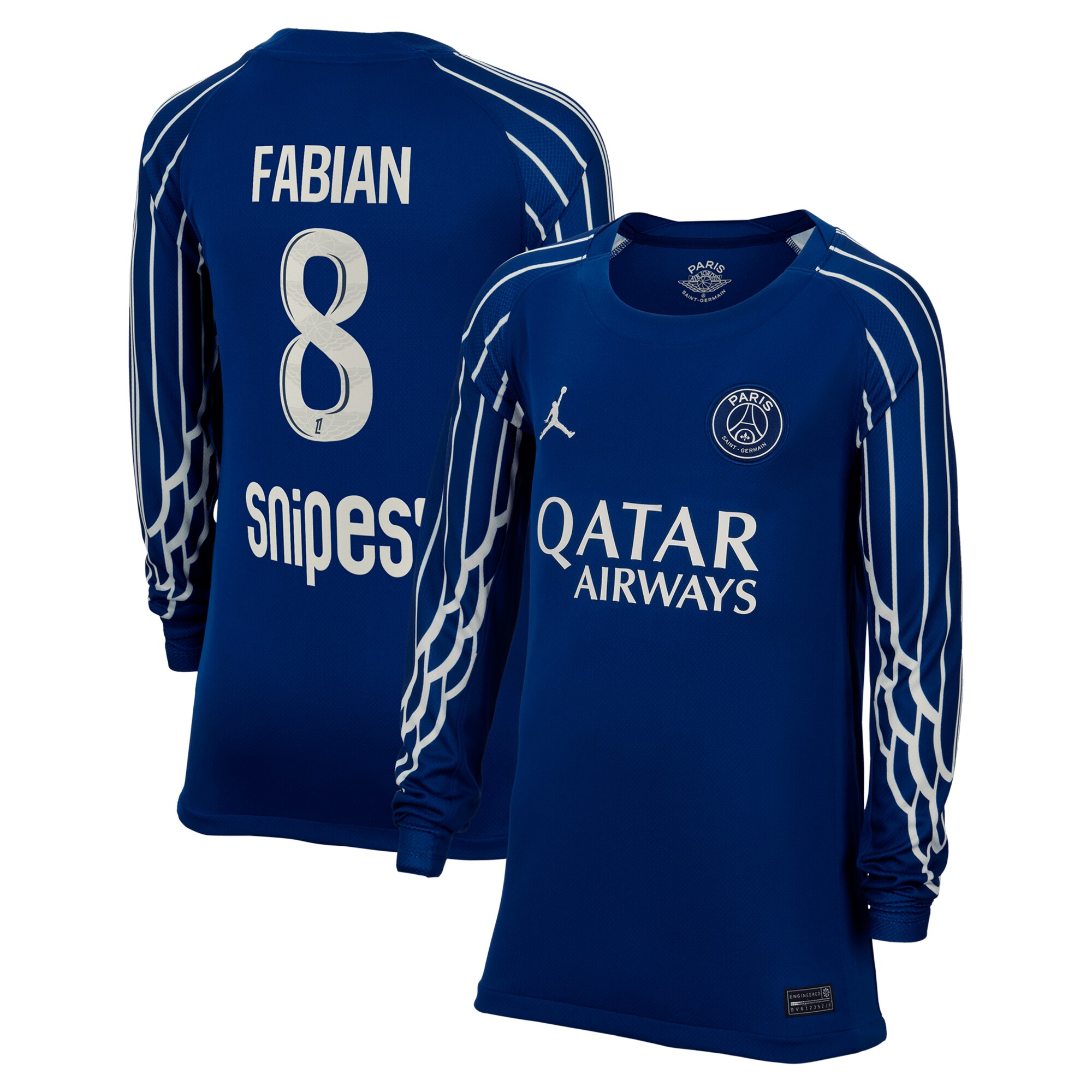 Exklusive psg jordan viertes stadiontrikot 2024-25 – langarm – kinder mit fabian 8-aufdruck Kollektion – Premium Paris Saint Germain Trikots