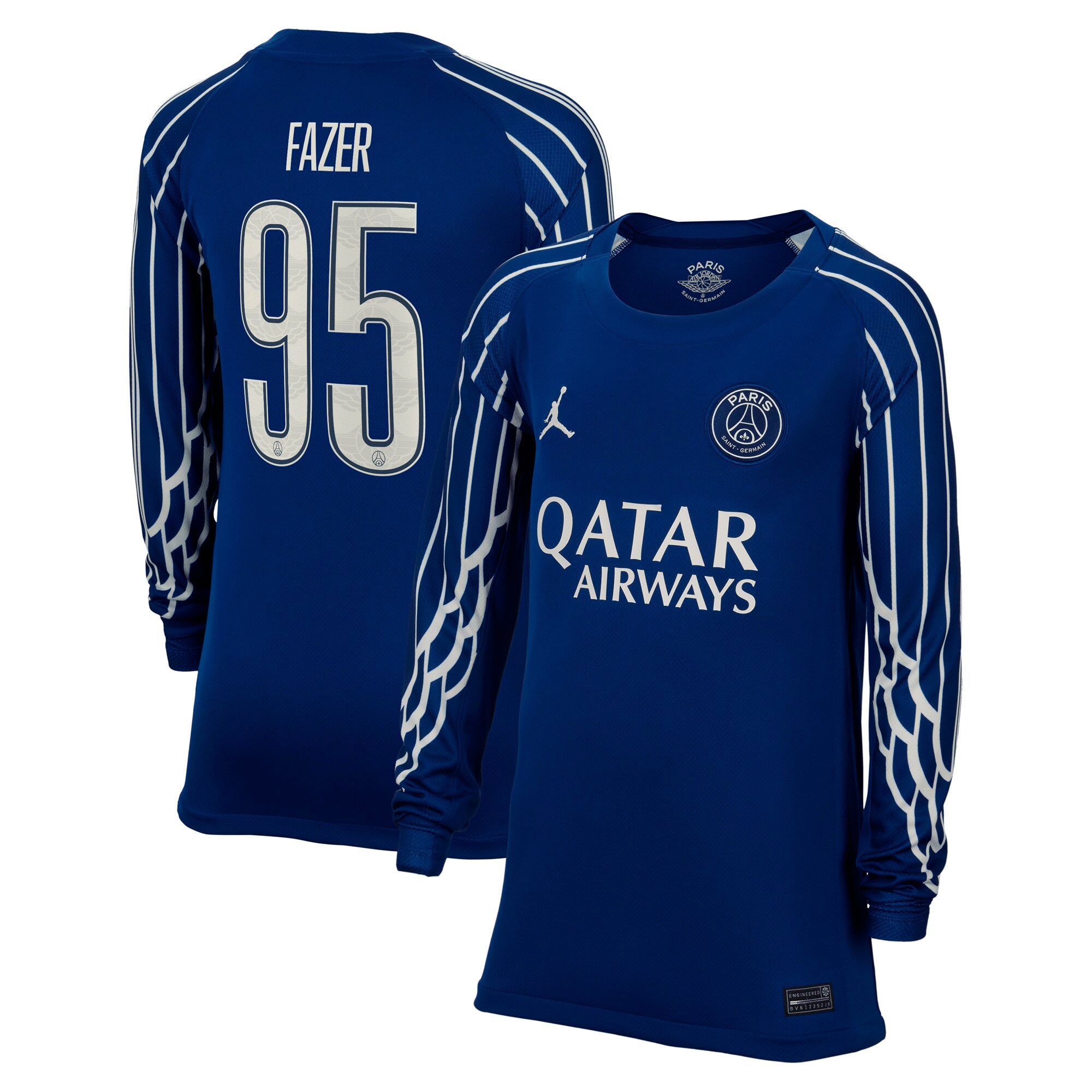 Exklusive psg jordan viertes stadiontrikot 2024-25 – langarm – kinder mit fazer 95-aufdruck Kollektion – Premium Paris Saint Germain Trikots