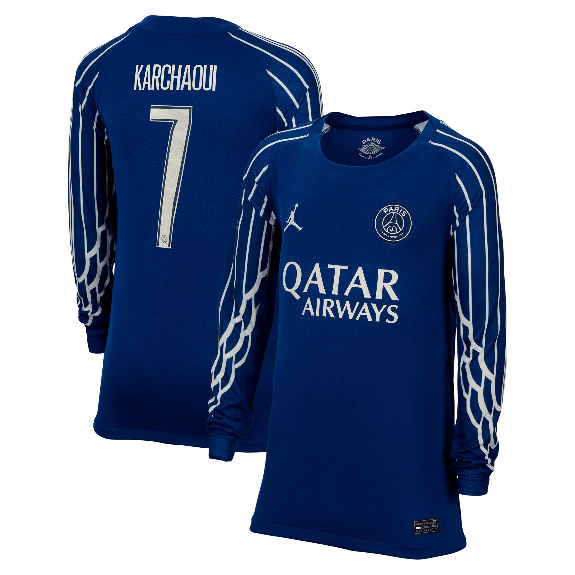 Exklusive psg jordan viertes stadiontrikot 2024-25 – langarm – kinder mit karchaoui 7-aufdruck Kollektion – Premium Paris Saint Germain Trikots