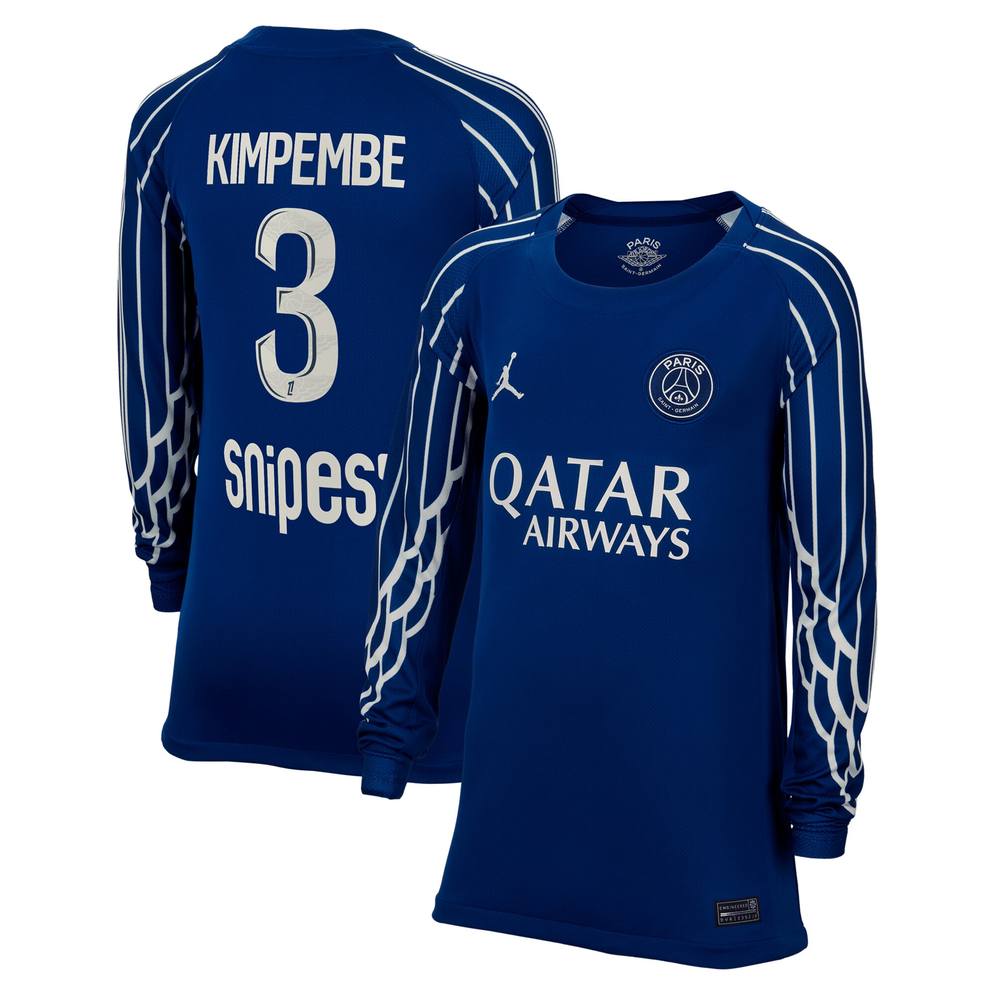 Exklusive psg jordan viertes stadiontrikot 2024-25 – langarm – kinder mit kimpembe 3-aufdruck Kollektion – Premium Paris Saint Germain Trikots