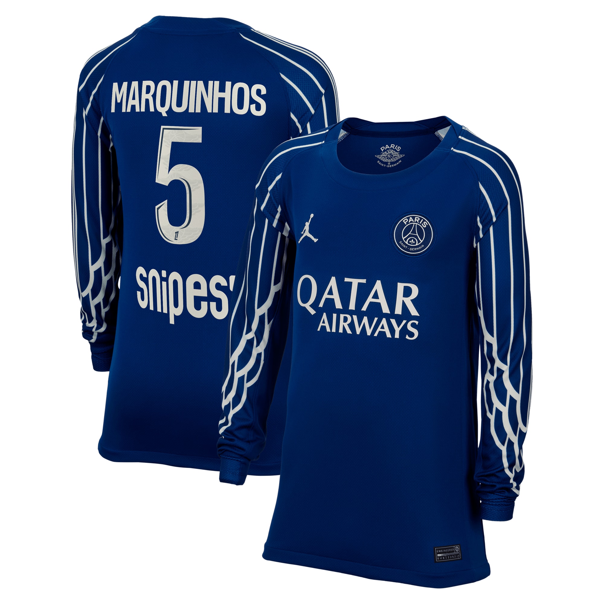 Exklusive psg jordan viertes stadiontrikot 2024-25 – langarm – kinder mit marquinhos 5-aufdruck Kollektion – Premium Paris Saint Germain Trikots