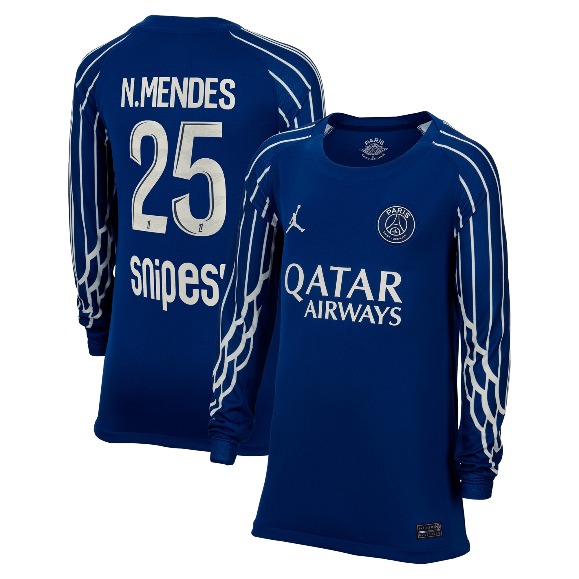 Exklusive psg jordan viertes stadiontrikot 2024-25 – langarm – kinder mit n.mendes 25-aufdruck Kollektion – Premium Paris Saint Germain Trikots