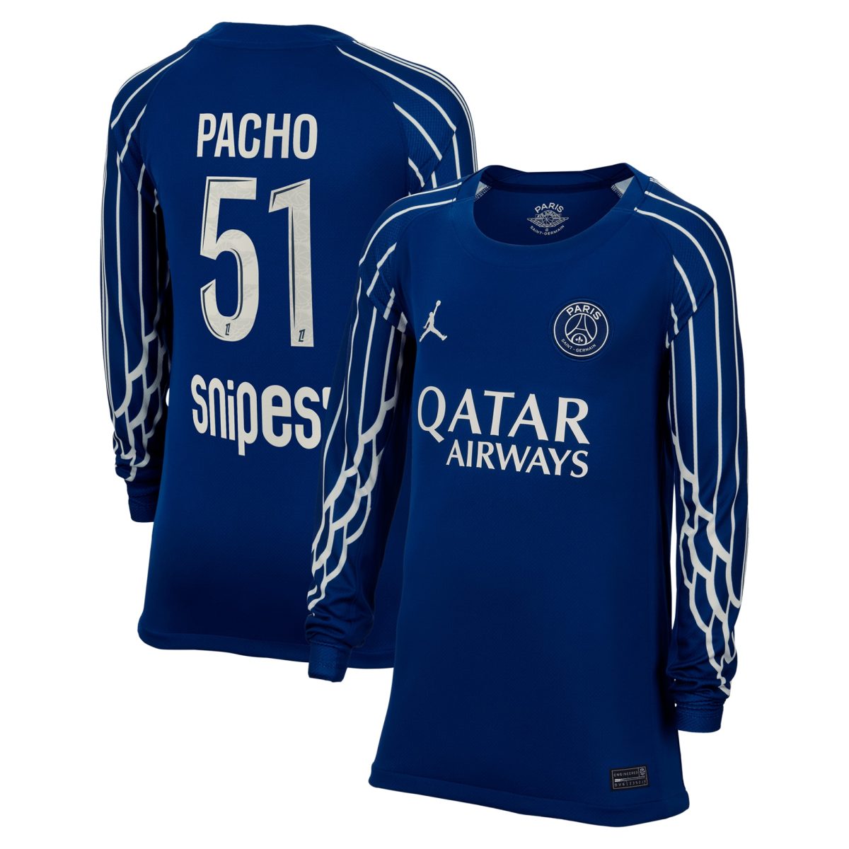 Exklusive psg jordan viertes stadiontrikot 2024-25 – langarm – kinder mit pacho 51-aufdruck Kollektion – Premium Paris Saint Germain Trikots