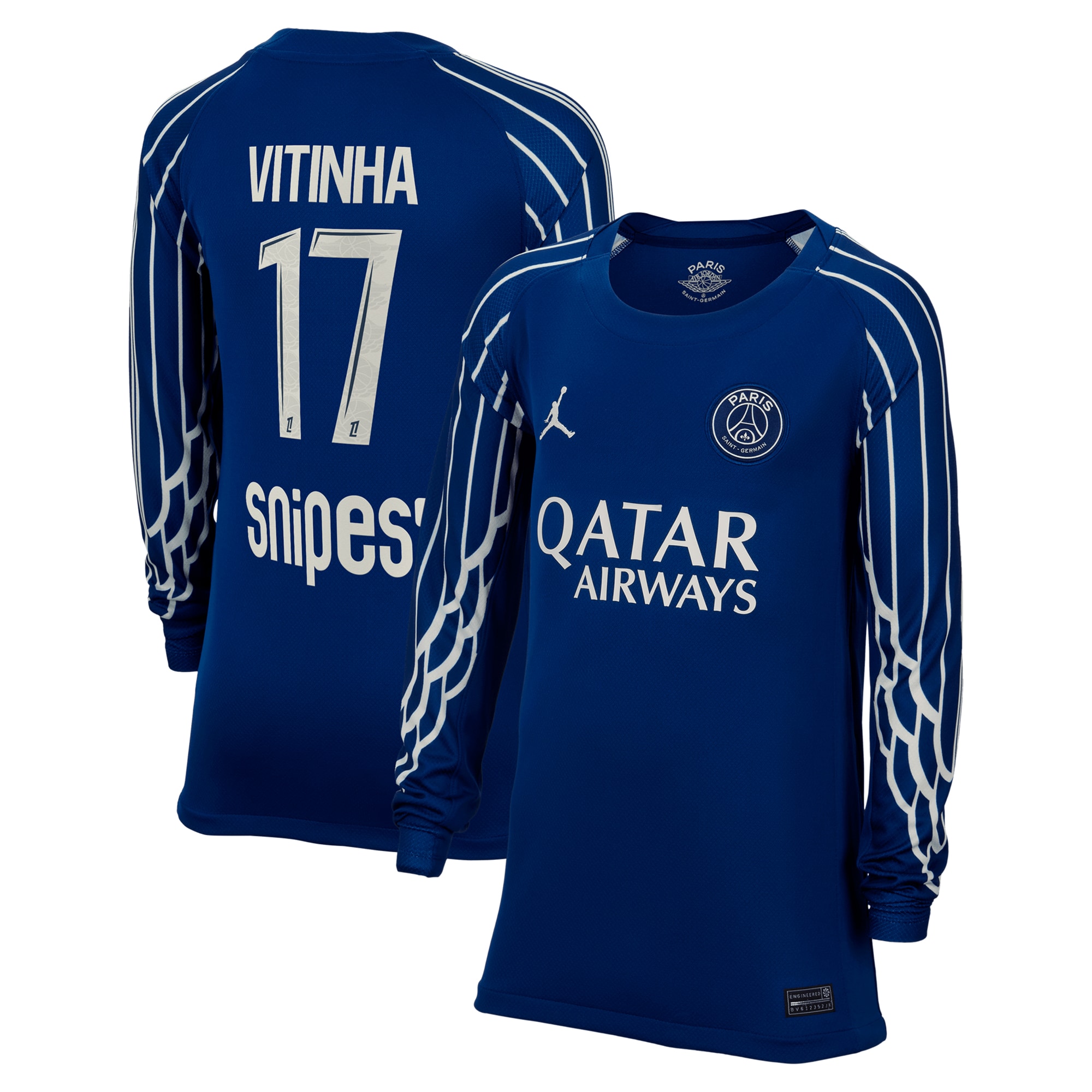 Exklusive psg jordan viertes stadiontrikot 2024-25 – langarm – kinder mit vitinha 17-aufdruck Kollektion – Premium Paris Saint Germain Trikots