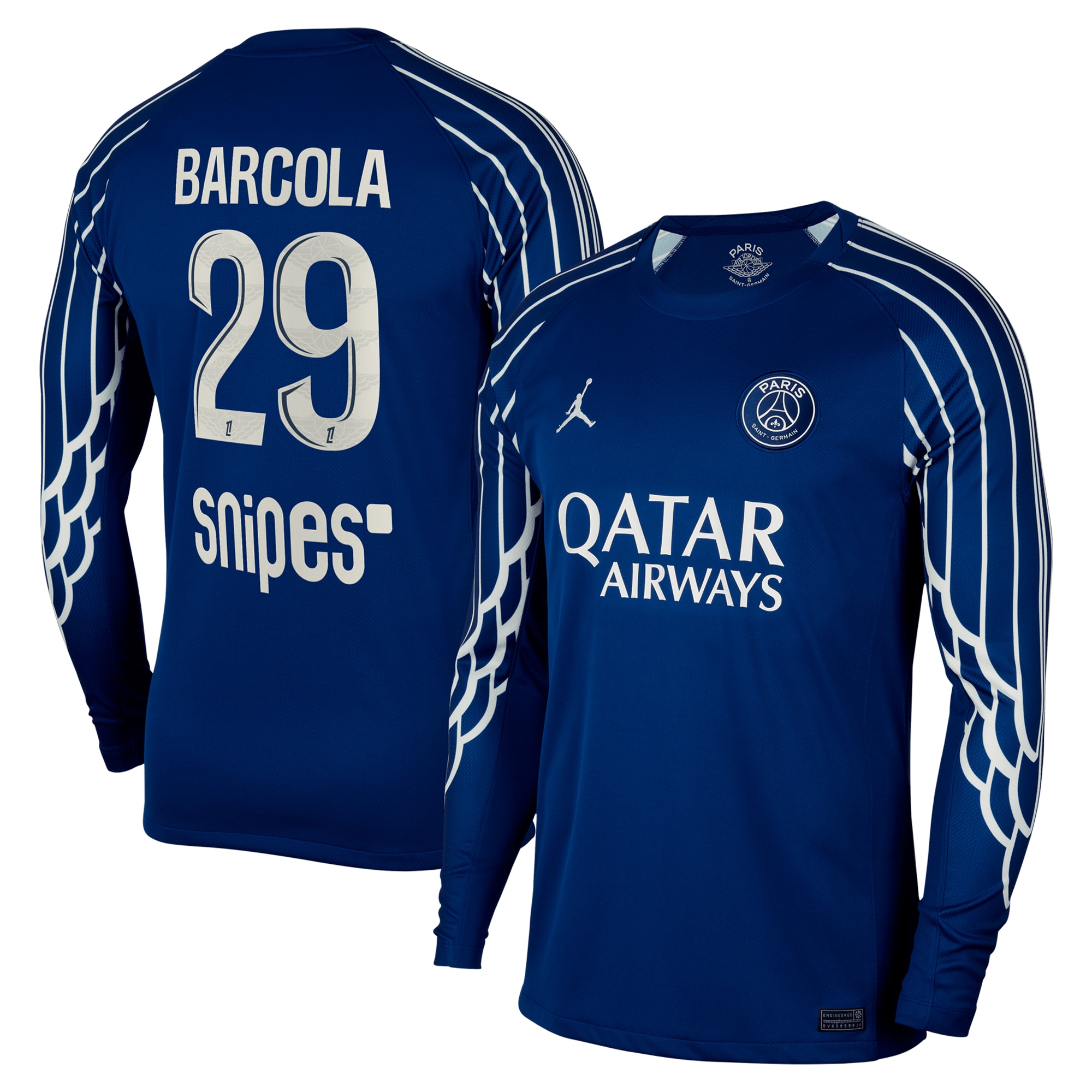 Exklusive psg jordan viertes stadiontrikot 2024-25 – langarm mit barcola 29-aufdruck Kollektion – Premium Paris Saint Germain Trikots