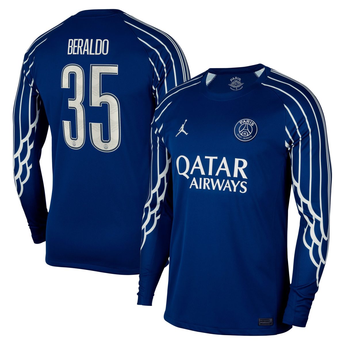 Exklusive psg jordan viertes stadiontrikot 2024-25 – langarm mit cup-aufdruck beraldo 35 Kollektion – Premium Paris Saint Germain Trikots
