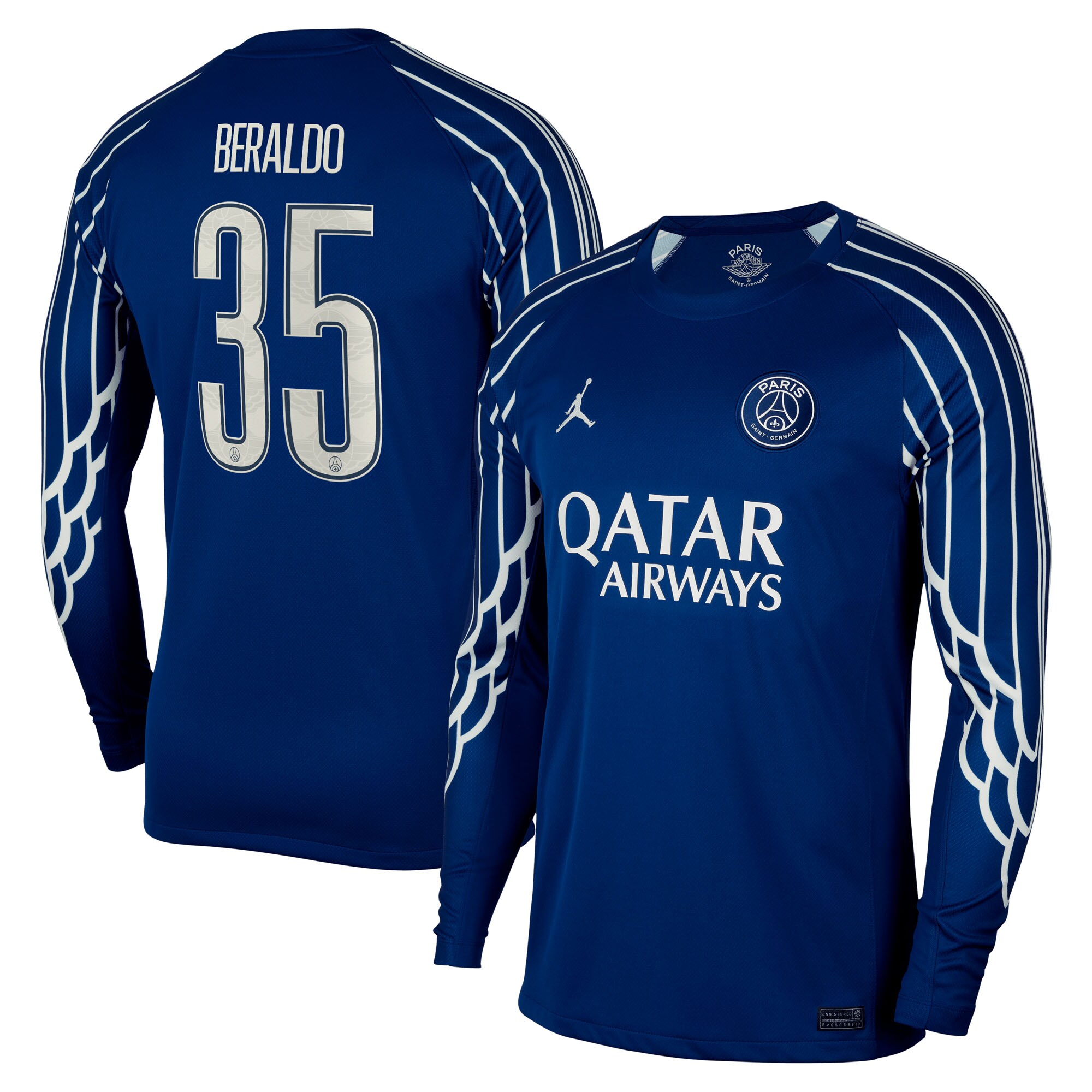 Exklusive psg jordan viertes stadiontrikot 2024-25 – langarm mit cup-aufdruck beraldo 35 Kollektion – Premium Paris Saint Germain Trikots
