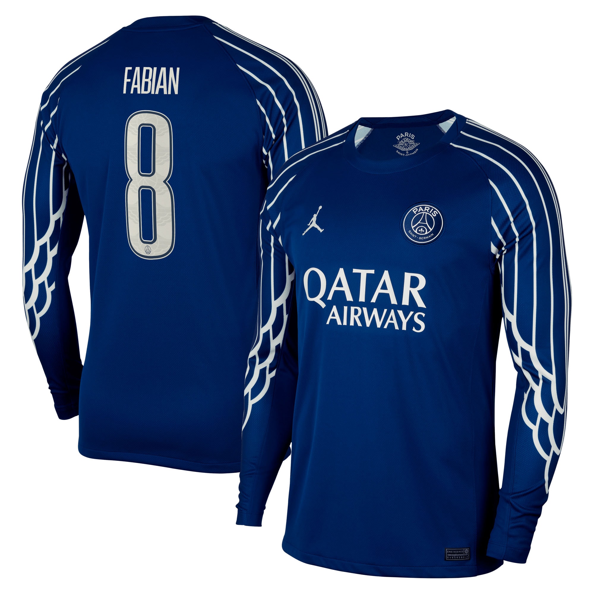 Exklusive psg jordan viertes stadiontrikot 2024-25 – langarm mit cup-aufdruck fabian 8 Kollektion – Premium Paris Saint Germain Trikots