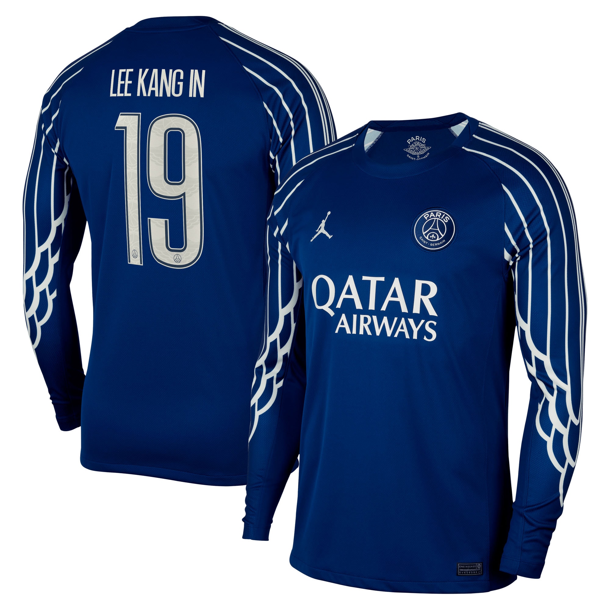 Exklusive psg jordan viertes stadiontrikot 2024-25 – langarm mit cup-aufdruck lee kang in 19 Kollektion – Premium Paris Saint Germain Trikots