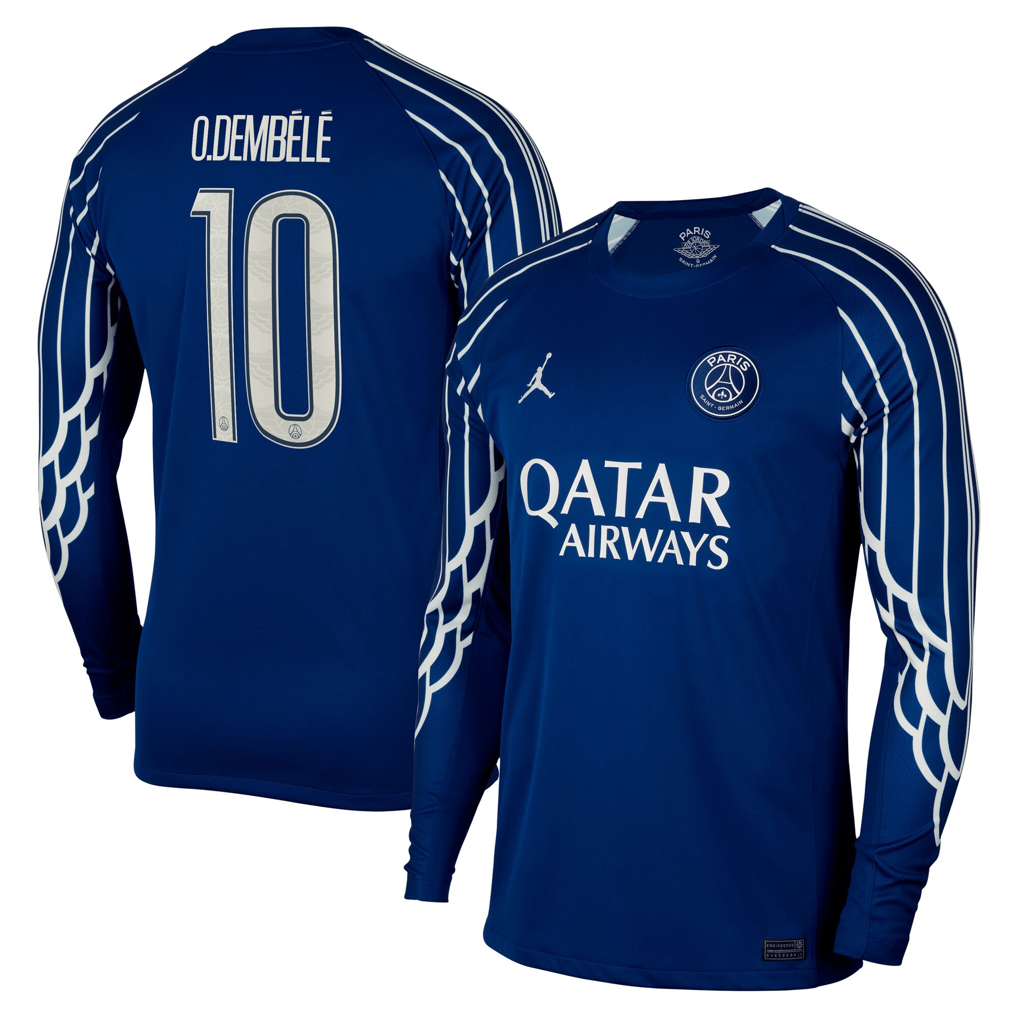 Exklusive psg jordan viertes stadiontrikot 2024-25 – langarm mit cup-aufdruck o.dembele 10 Kollektion – Premium Paris Saint Germain Trikots