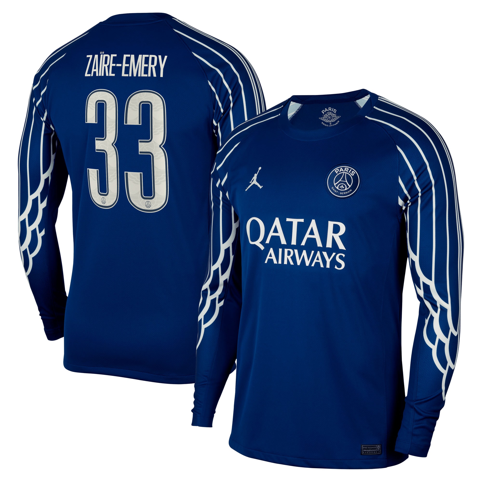 Exklusive psg jordan viertes stadiontrikot 2024-25 – langarm mit cup-aufdruck zaire-emery 33 Kollektion – Premium Paris Saint Germain Trikots