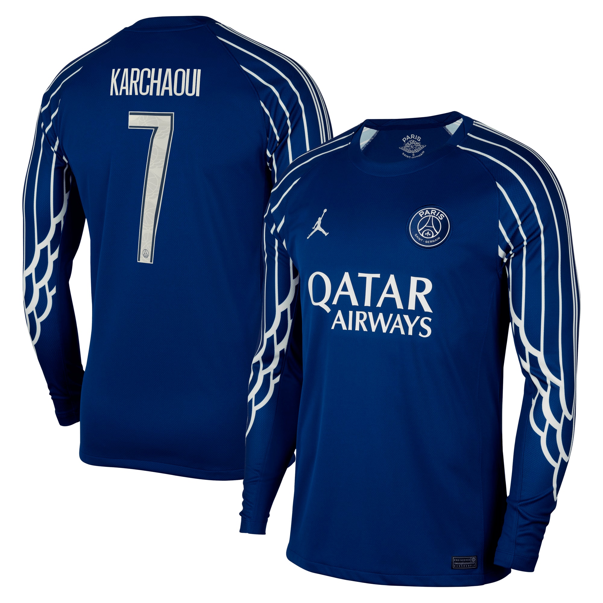 Exklusive psg jordan viertes stadiontrikot 2024-25 – langarm mit karchaoui 7-aufdruck Kollektion – Premium Paris Saint Germain Trikots