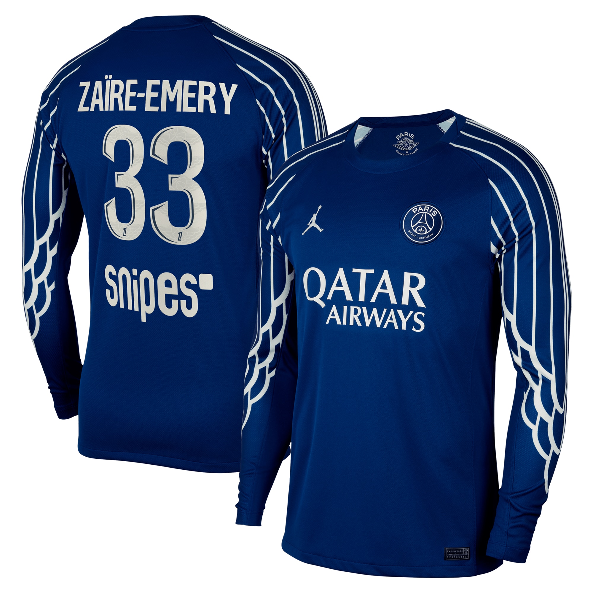 Exklusive psg jordan viertes stadiontrikot 2024-25 – langarm mit zaire-emery 33-aufdruck Kollektion – Premium Paris Saint Germain Trikots