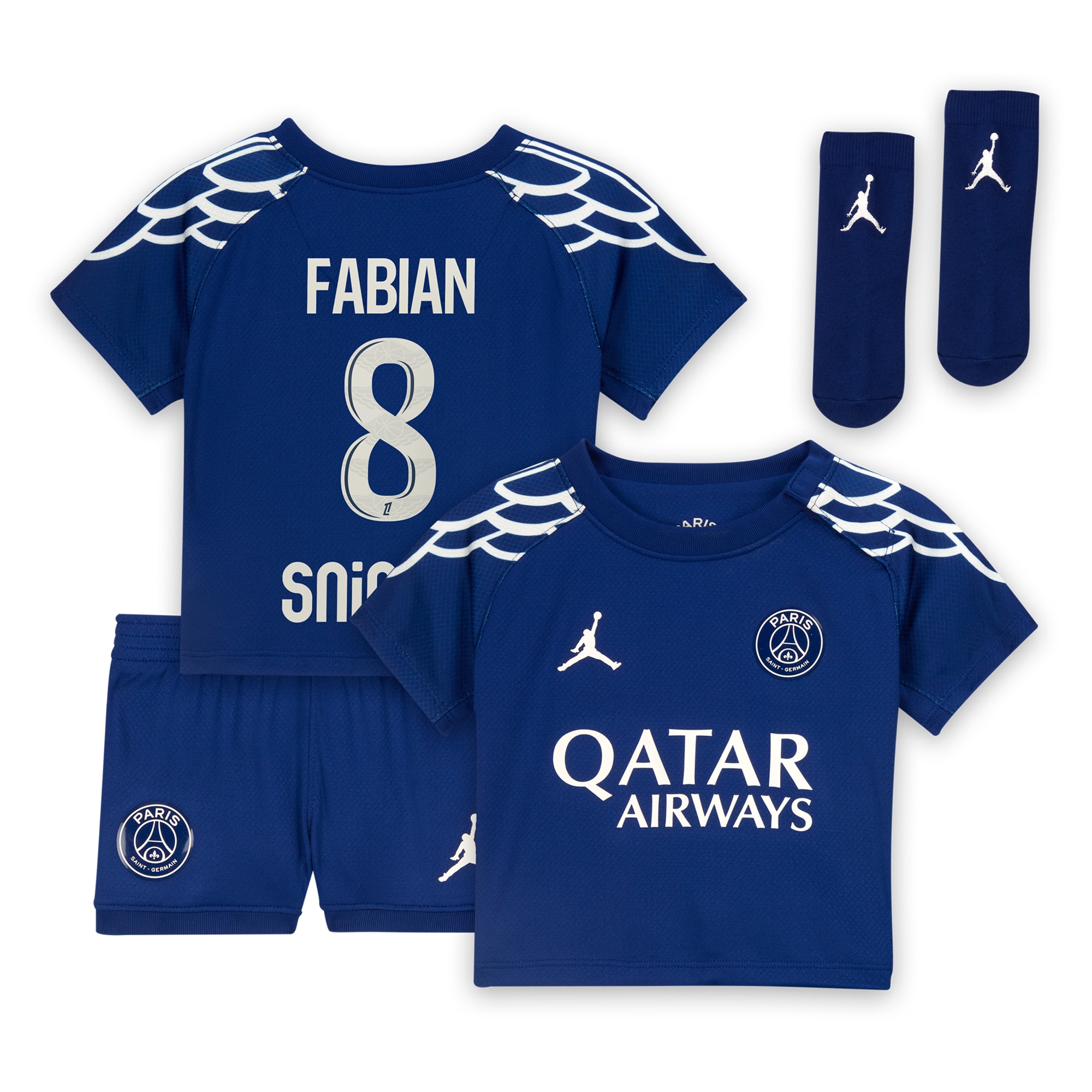 Exklusive psg jordan viertes stadiontrikot 2024-25 – säugling mit fabian 8-aufdruck Kollektion – Premium Paris Saint Germain Trikots