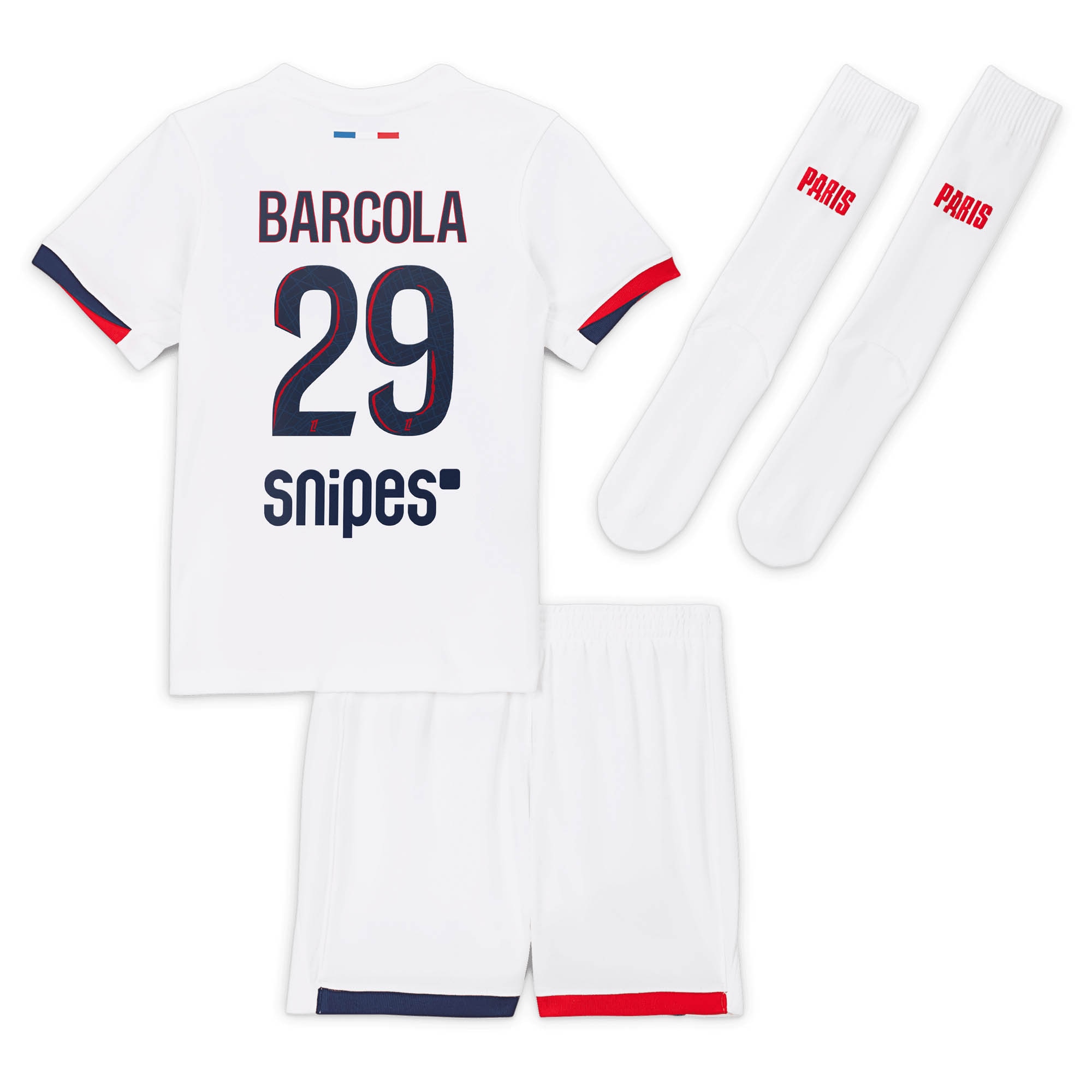 Exklusive psg nike auswärtsstadion-trikot 2024-2025 – kleine kinder mit barcola 29-aufdruck Kollektion – Premium Paris Saint Germain Trikots