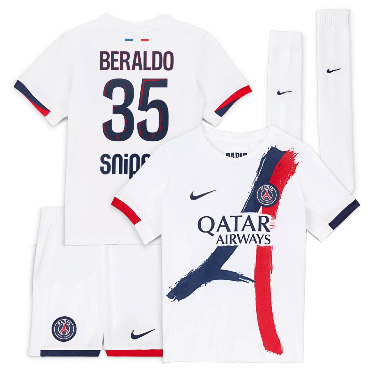 Exklusive psg nike auswärtsstadion-trikot 2024-2025 – kleine kinder mit beraldo 35-aufdruck Kollektion – Premium Paris Saint Germain Trikots
