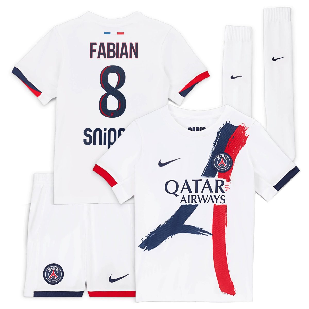 Exklusive psg nike auswärtsstadion-trikot 2024-2025 – kleine kinder mit fabian 8-aufdruck Kollektion – Premium Paris Saint Germain Trikots