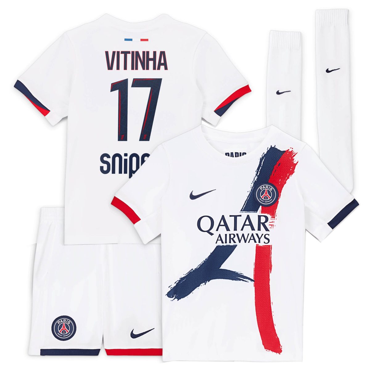 Exklusive psg nike auswärtsstadion-trikot 2024-2025 – kleine kinder mit vitinha 17-aufdruck Kollektion – Premium Paris Saint Germain Trikots