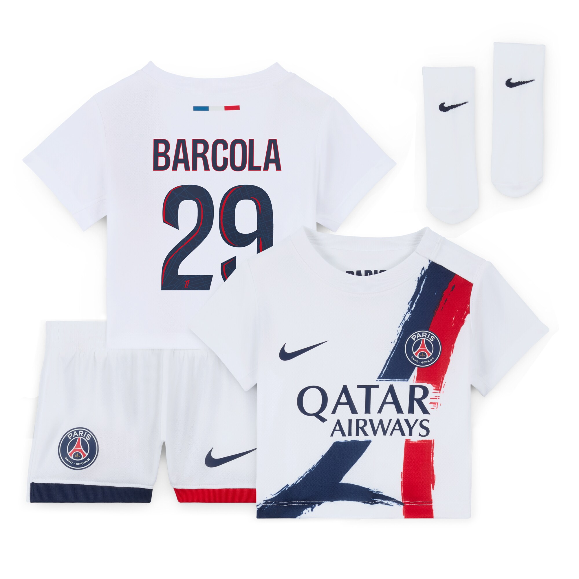 Exklusive psg nike auswärtsstadion-trikot 2024-2025 – säugling mit barcola 29-aufdruck Kollektion – Premium Paris Saint Germain Trikots