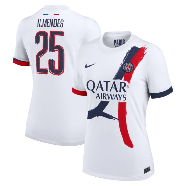 Exklusive psg nike auswärtsstadiontrikot 2024-25 – damen mit cup-aufdruck n.mendes 25 Kollektion – Premium Paris Saint Germain Trikots