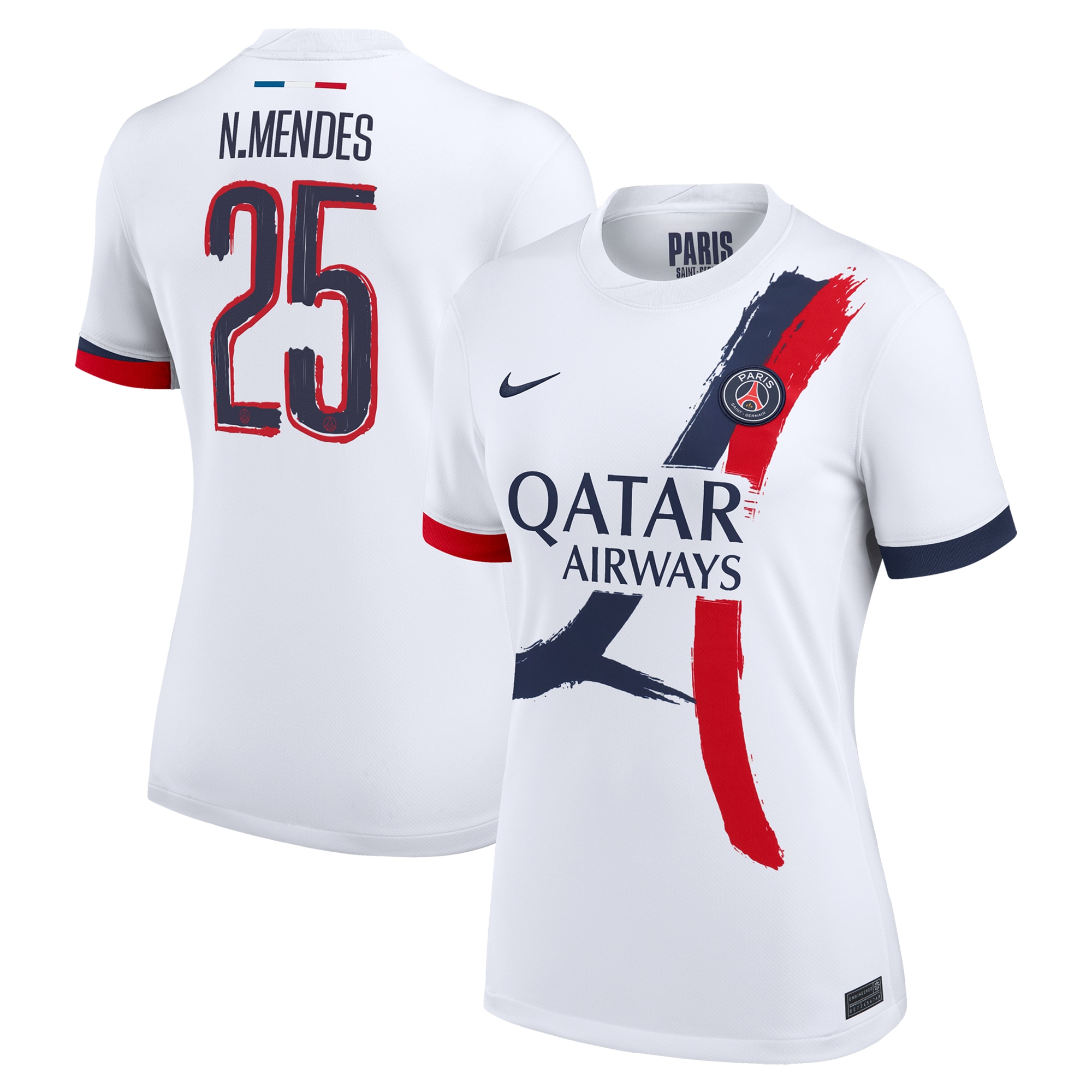 Exklusive psg nike auswärtsstadiontrikot 2024-25 – damen mit cup-aufdruck n.mendes 25 Kollektion – Premium Paris Saint Germain Trikots