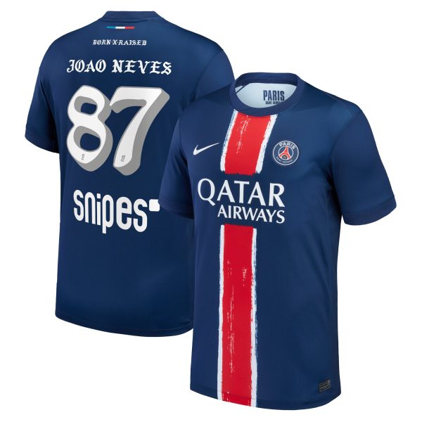Exklusive psg nike heimstadiontrikot 2024-25 mit joão neves 87 born x raised-aufdruck Kollektion – Premium Paris Saint Germain Trikots