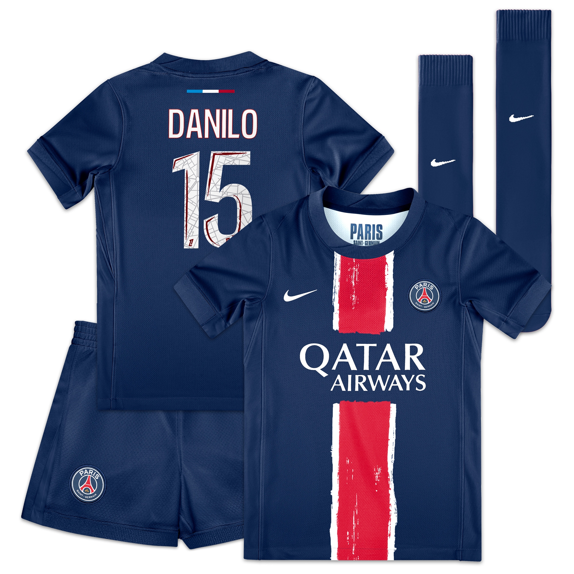 Exklusive psg nike mini-heimtrikot 2024–25 – kleine kinder mit danilo 15-aufdruck Kollektion – Premium Paris Saint Germain Trikots