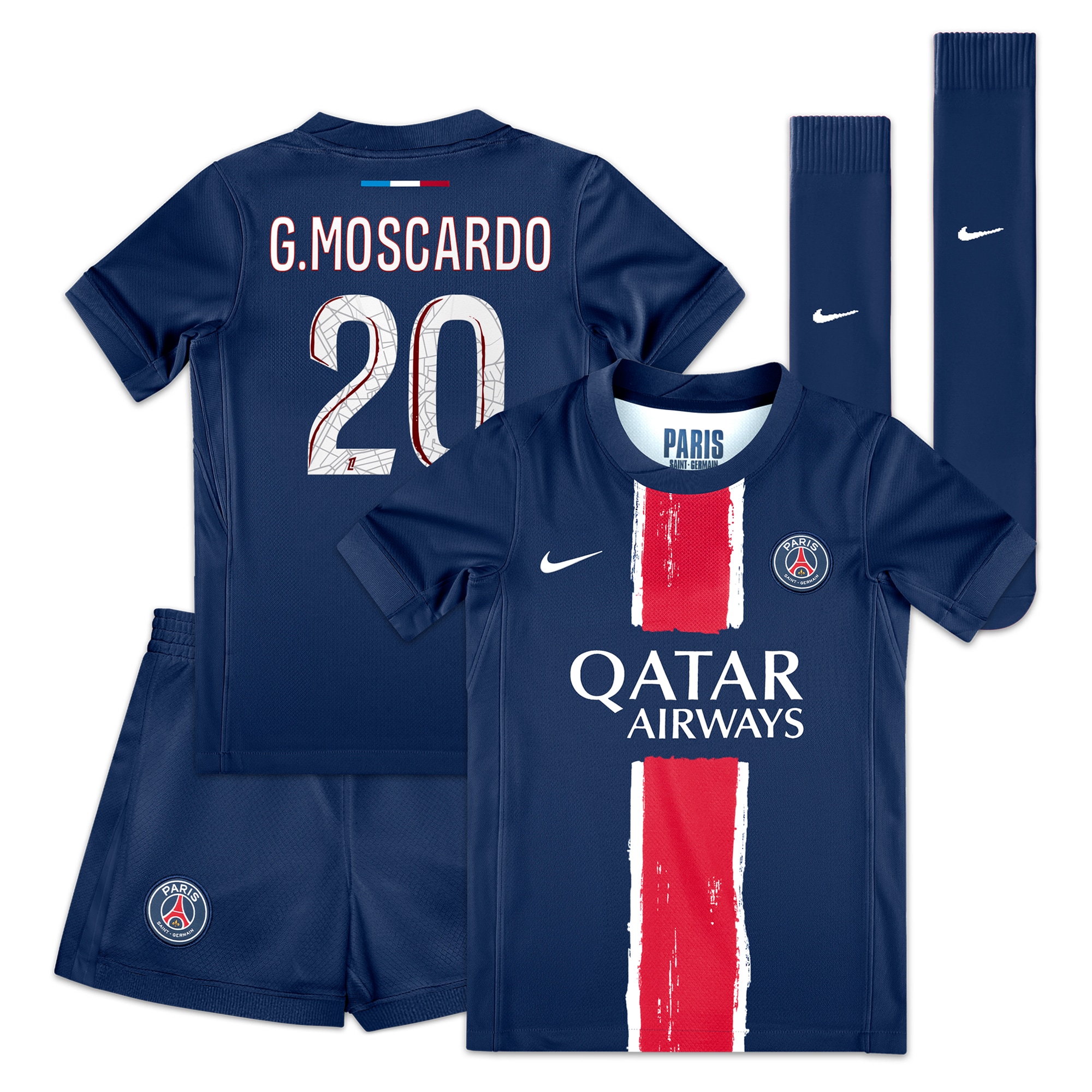 Exklusive psg nike mini-heimtrikot 2024–25 – kleine kinder mit g.moscardo 20-aufdruck Kollektion – Premium Paris Saint Germain Trikots