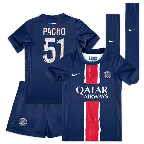 Exklusive psg nike mini-heimtrikot 2024–25 – kleine kinder mit pacho 51-aufdruck Kollektion – Premium Paris Saint Germain Trikots
